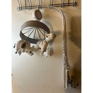Infant crib mobile animals gray white stripes clips on musical